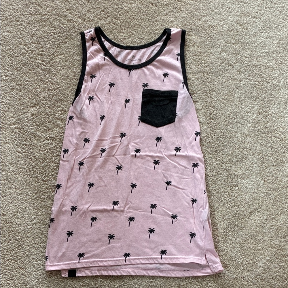 Men's Palm Tree Print Tank Top - Pink and Black